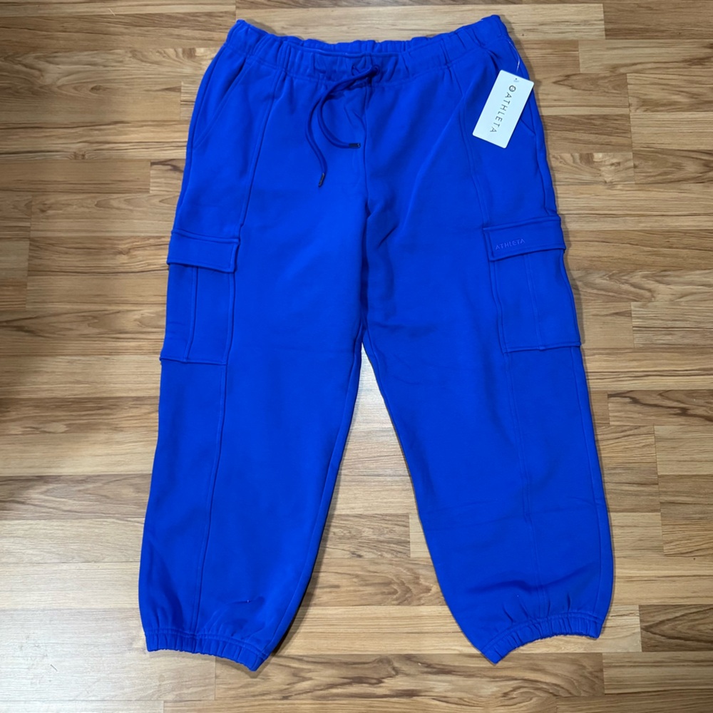Women’s Athleta Heavyweight Terry Cargo Jogger in Blue Size XL NWT